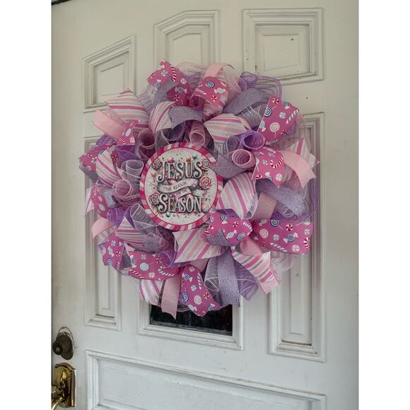 Jesus is the Reason for the Season Christmas Wreath, Handmade Candy-Themed Decor - Picture 6 of 7